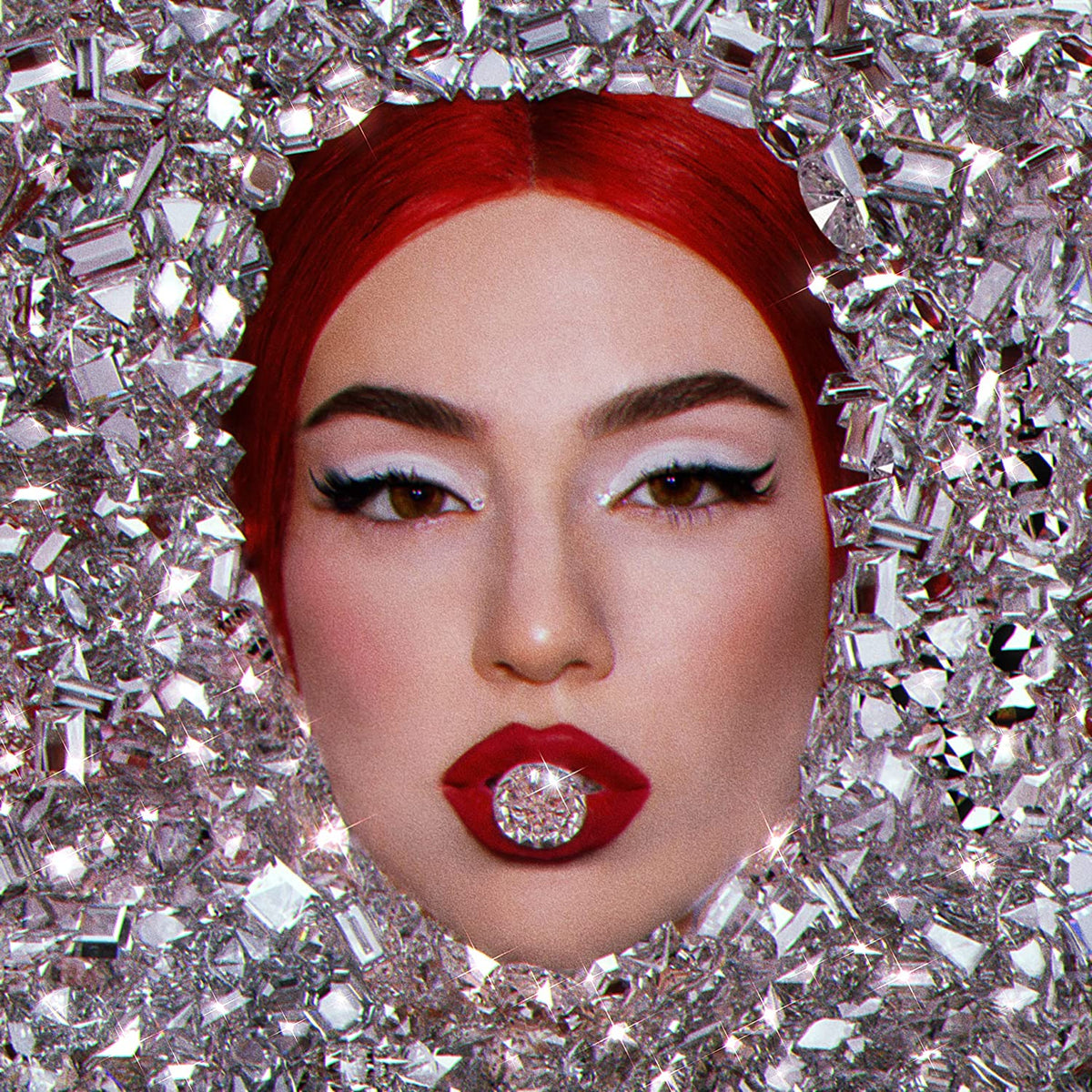 Ava Max album cover with red hair and diamond-themed imagery.