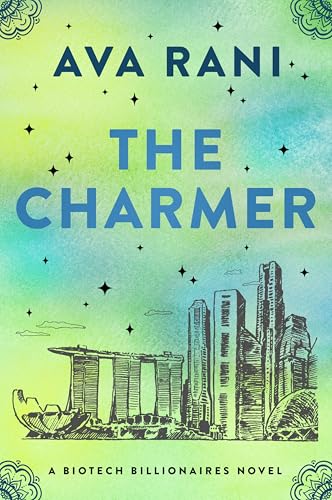 Book cover: "The Charmer" with a city skyline and teal lettering.