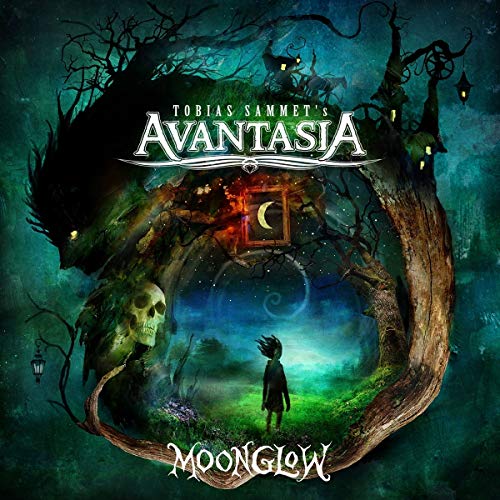 "Album cover art: twisted tree with skull, lanterns, and a person under a moonlit sky."