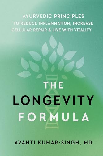 Book cover with green leaves, a DNA strand, and title “The Longevity Formula.”