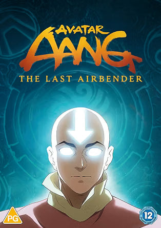 Avatar Aang DVD cover featuring Aang’s face and glowing airbending symbol.
