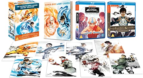 Avatar & Korra" Blu-ray box set with character art and bonus cards.