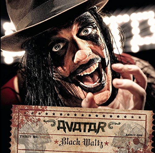 A person in clown makeup and a hat behind a vintage ticket for Avatar.
