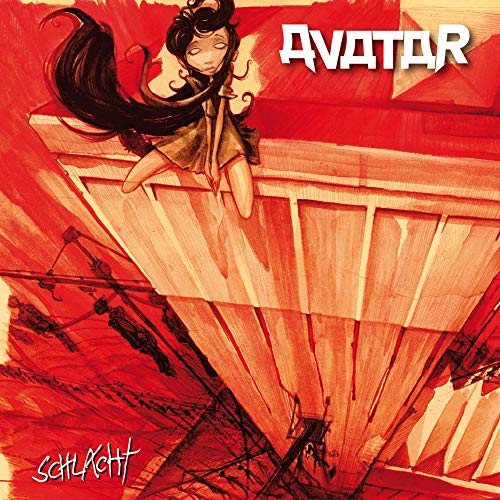“Avatar - Schlacht” CD cover: painted girl sitting on a red rooftop.
