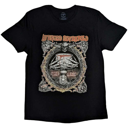 Black Avenged Sevenfold t-shirt with skull, goblet, and ornate design.