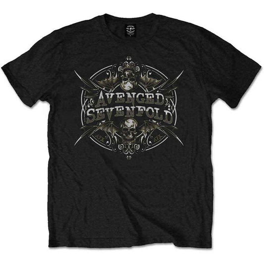 Black Avenged Sevenfold t-shirt with skull and ornate design.