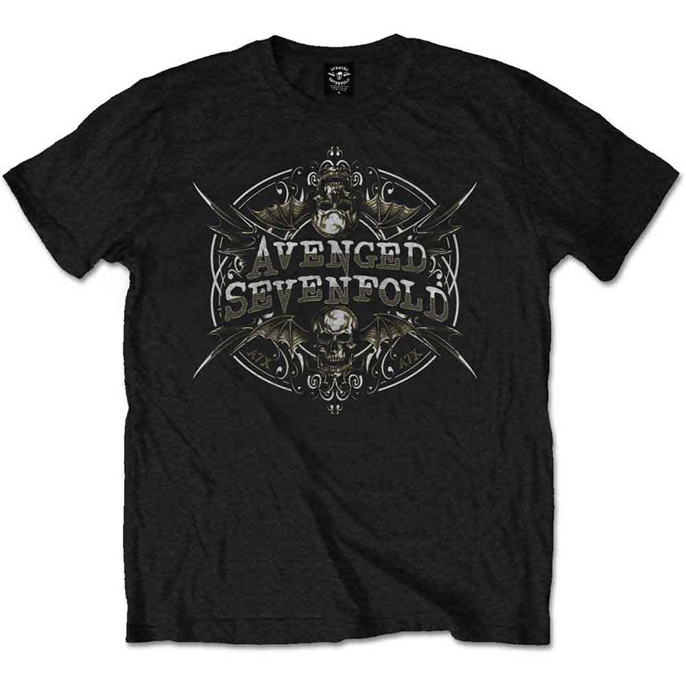 Black Avenged Sevenfold t-shirt with skull and ornate design.