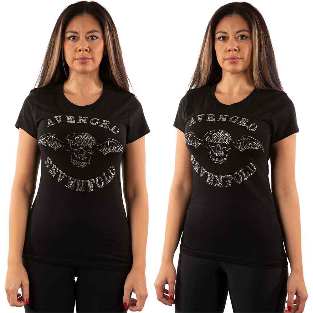 Black Avenged Sevenfold t-shirt with a silver “Death Bat” logo, size medium.