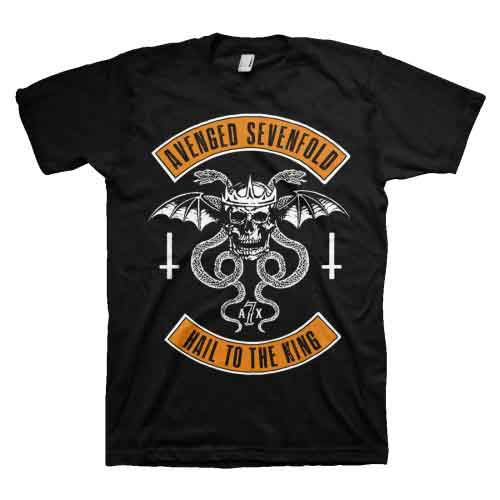 Black Avenged Sevenfold t-shirt with skull and crown graphic.