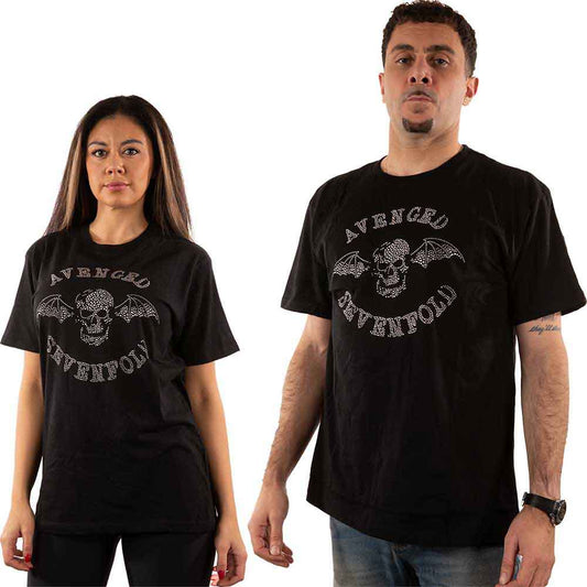 Black Avenged Sevenfold t-shirt featuring a silver, winged Deathbat logo.