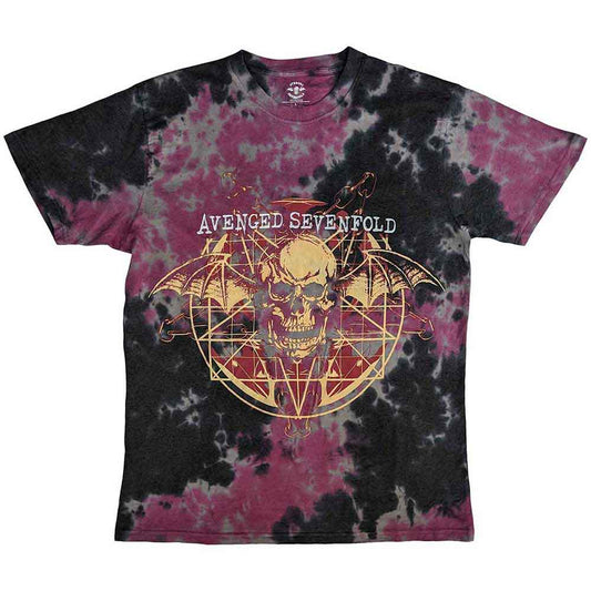 Avenged Sevenfold band t-shirt, dip-dye effect, medium size, black and grey.