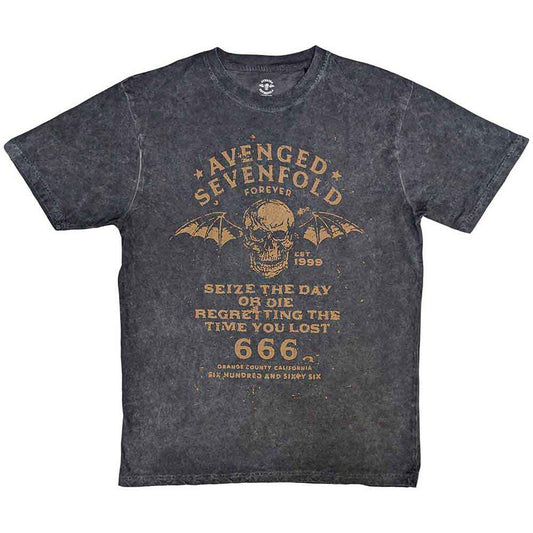 Avenged Sevenfold dip-dye t-shirt, medium size, with "Seize The Day" text.