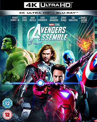 Avengers Assemble Blu-ray cover featuring Iron Man, Hulk, Captain America, and Thor.