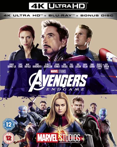 Avengers: Endgame 4K Blu-ray cover featuring Iron Man, Captain America, and other heroes.