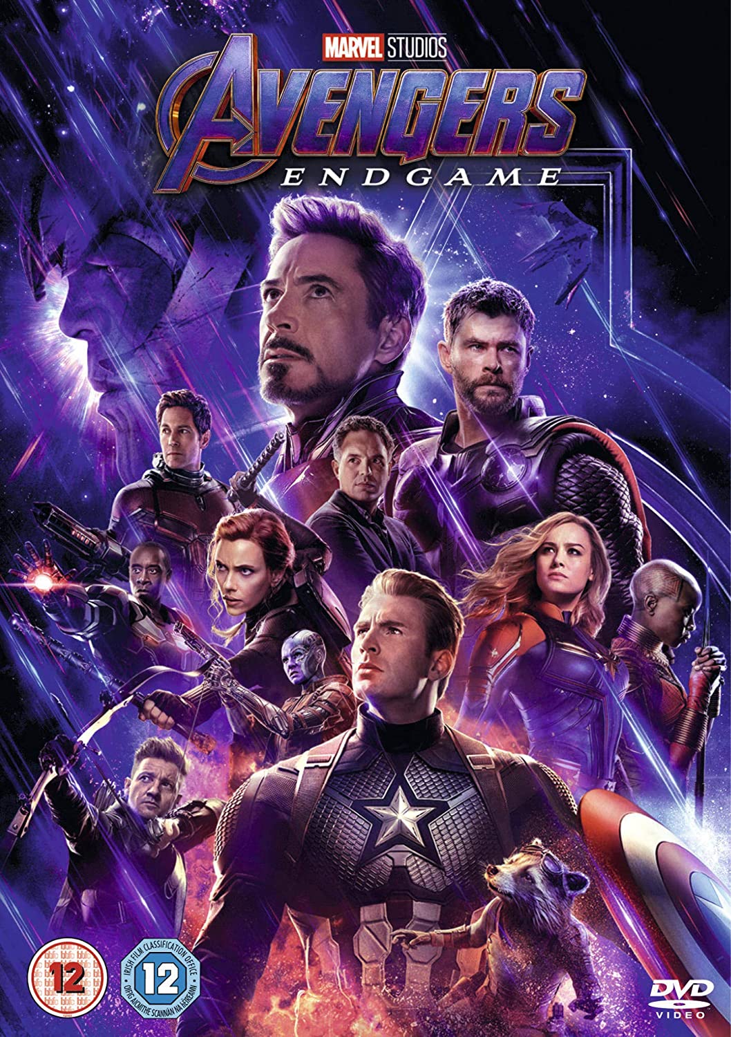 Avengers Endgame DVD cover featuring a group of superhero portraits.