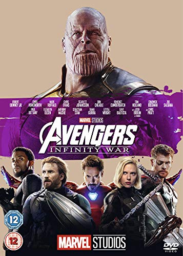Avengers Infinity War DVD cover featuring Thanos above several Marvel superheroes.