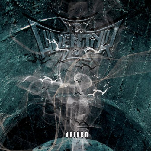CD cover for "Aventyr - Driven" with a dark, abstract bird design.
