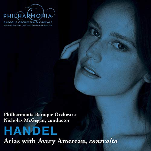 CD cover featuring a portrait of contralto Avery Amereau and Handel’s name.