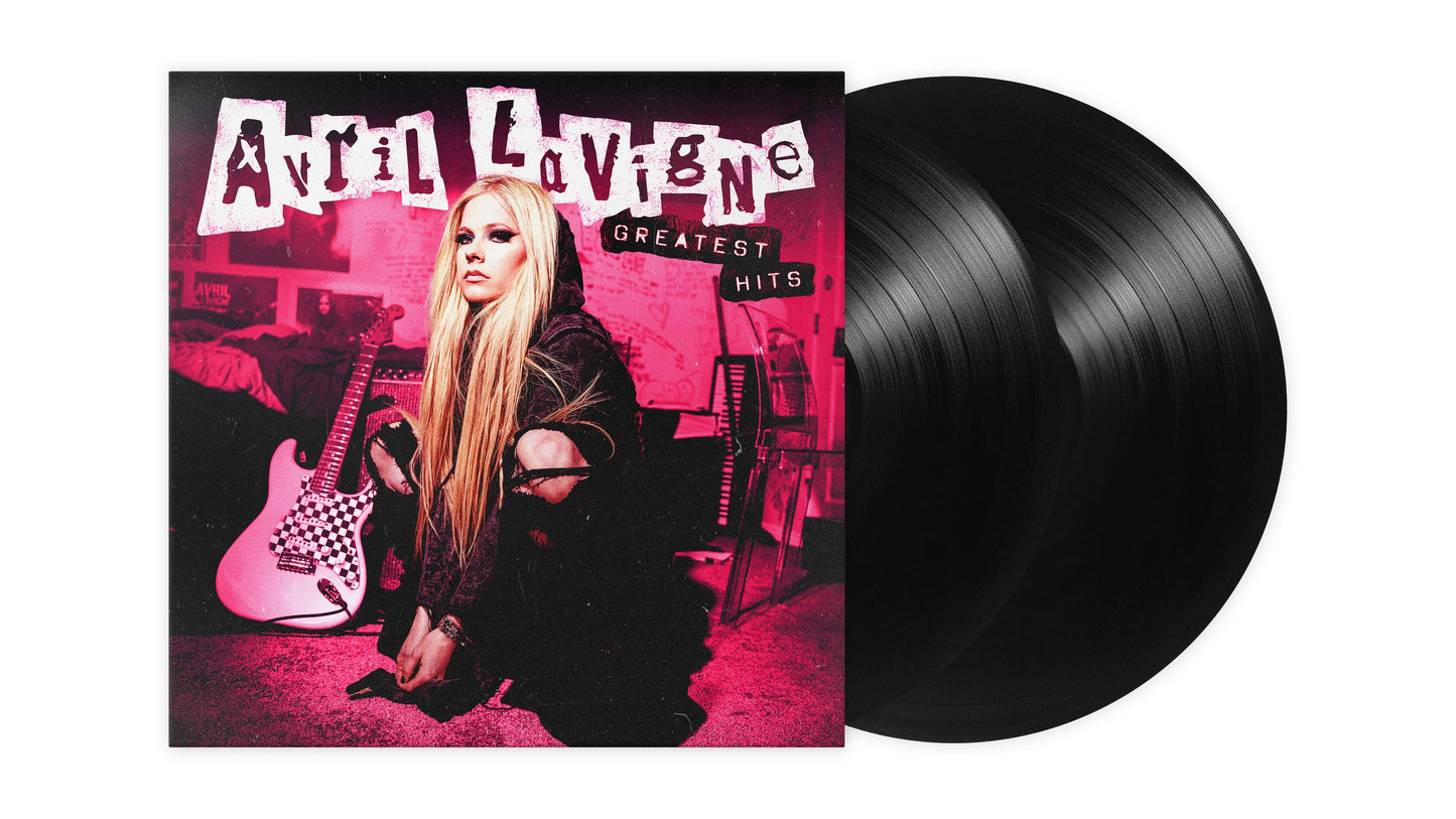Avril Lavigne’s “Greatest Hits” vinyl record with album cover displayed.