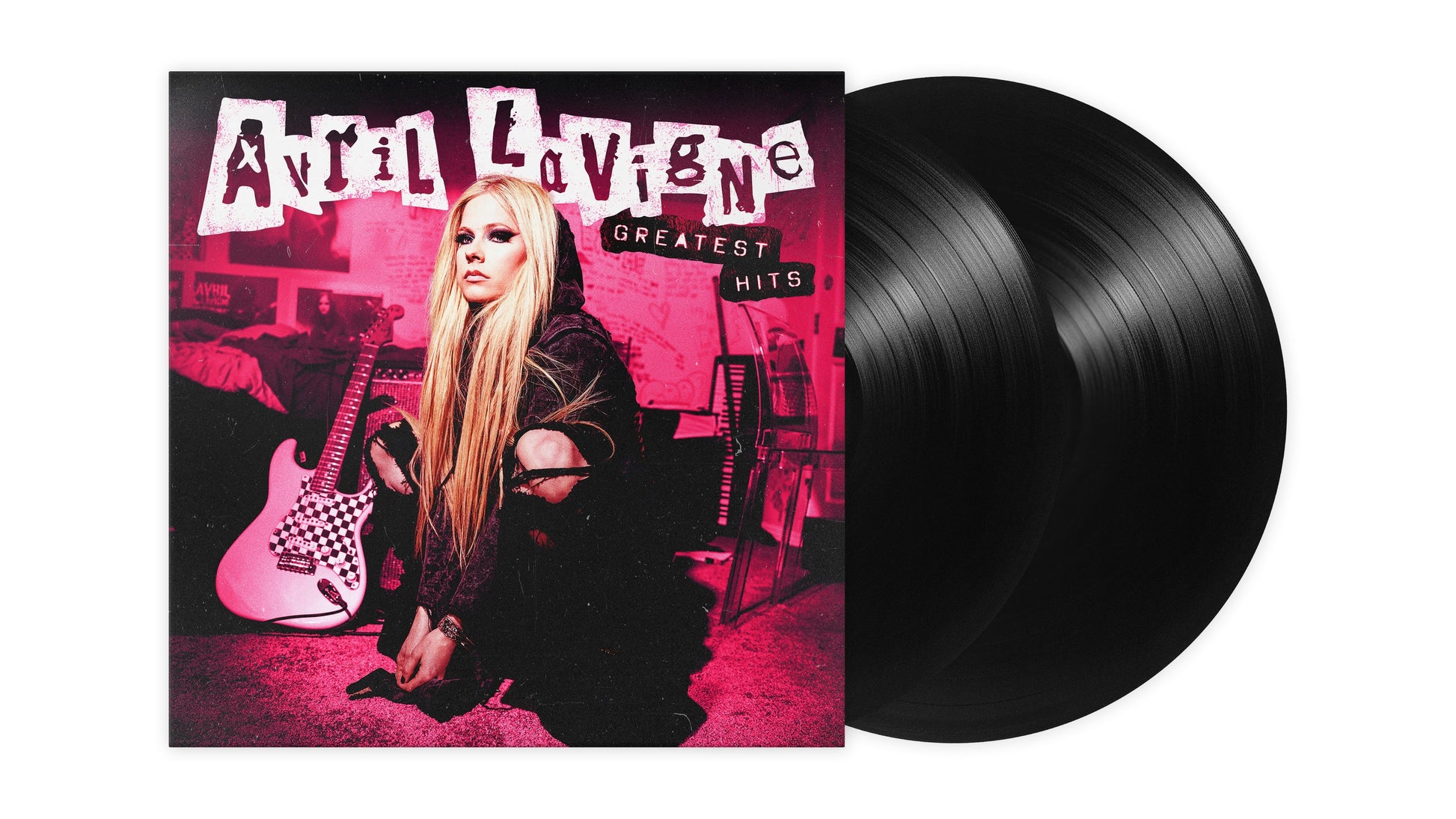 Avril Lavigne’s “Greatest Hits” vinyl record with album cover displayed.