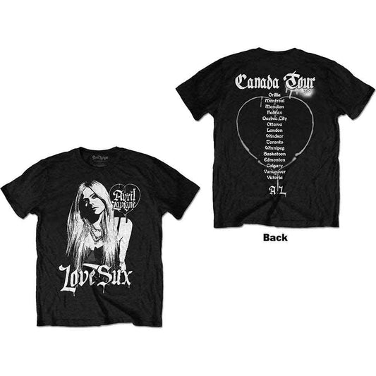 Black unisex t-shirt with large "Love Sux" design printed on the back.