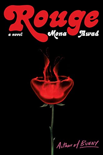 Book cover for “Rouge” with a red flower and dripping paint.