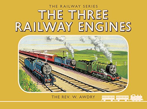 Book cover illustration of three steam engines on tracks with text above and below.