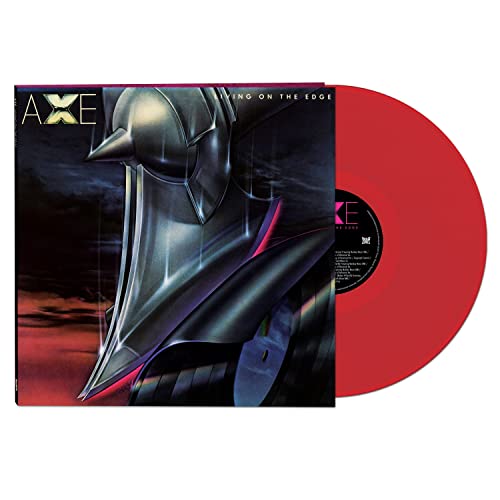 Axe Living On The Edge vinyl record cover and a solid red vinyl disc.
