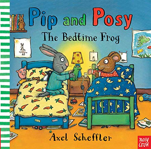 Pip and Posy in pajamas sitting in their beds in a bedroom.