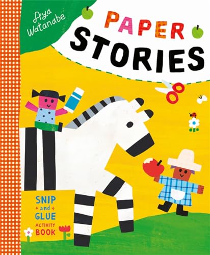 Bright children’s activity book cover with cut-and-paste animal and people illustrations.
