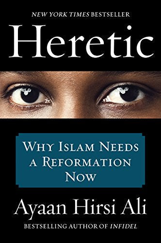 Book cover for Heretic by Ayaan Hirsi Ali featuring a close-up of eyes.