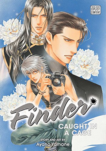 Manga cover featuring three men and white flowers against a blue background.