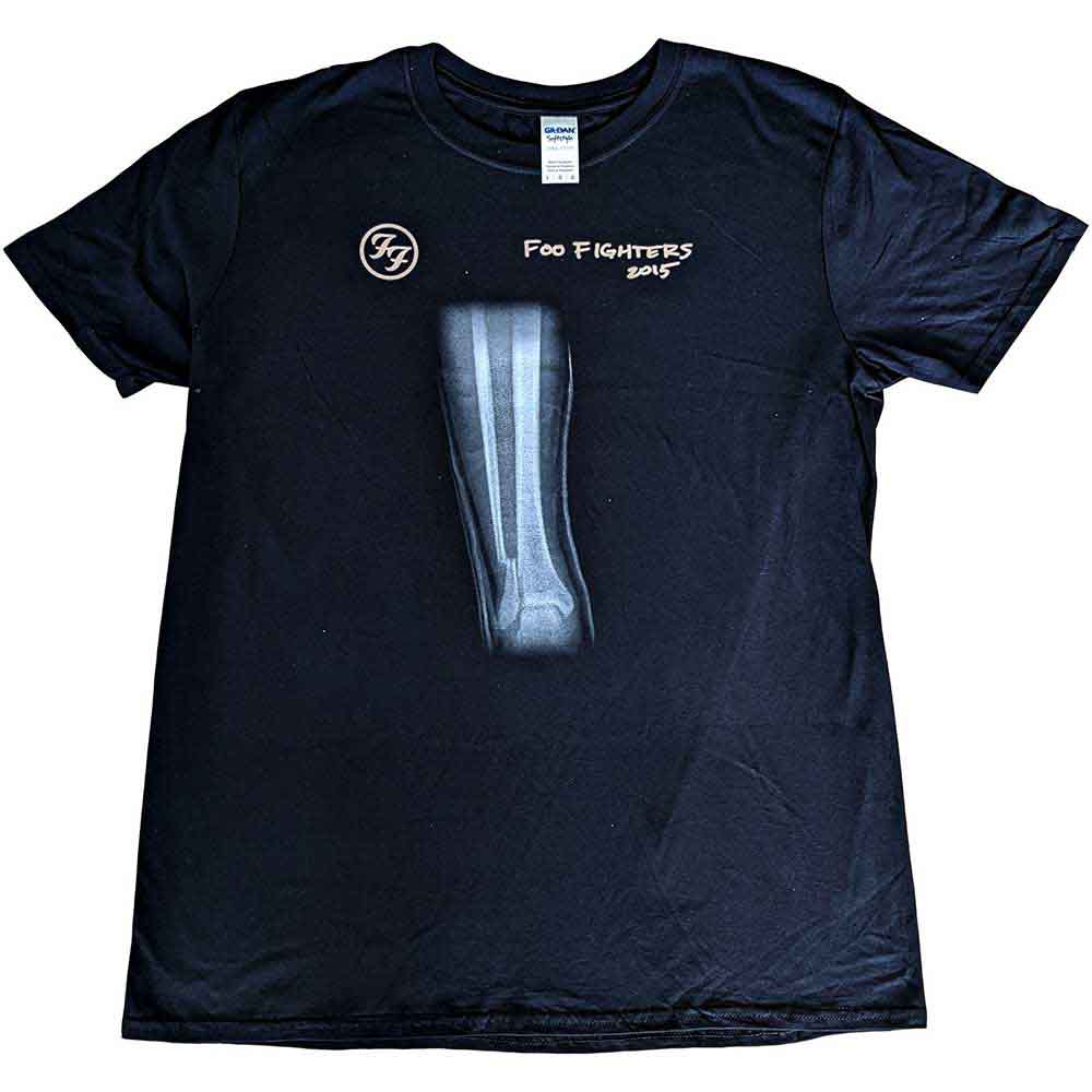 Black Foo Fighters t-shirt with leg bone graphic and band logo.
