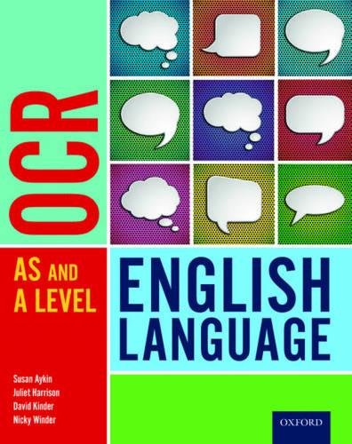 Textbook cover for OCR A Level English Language with speech bubbles.