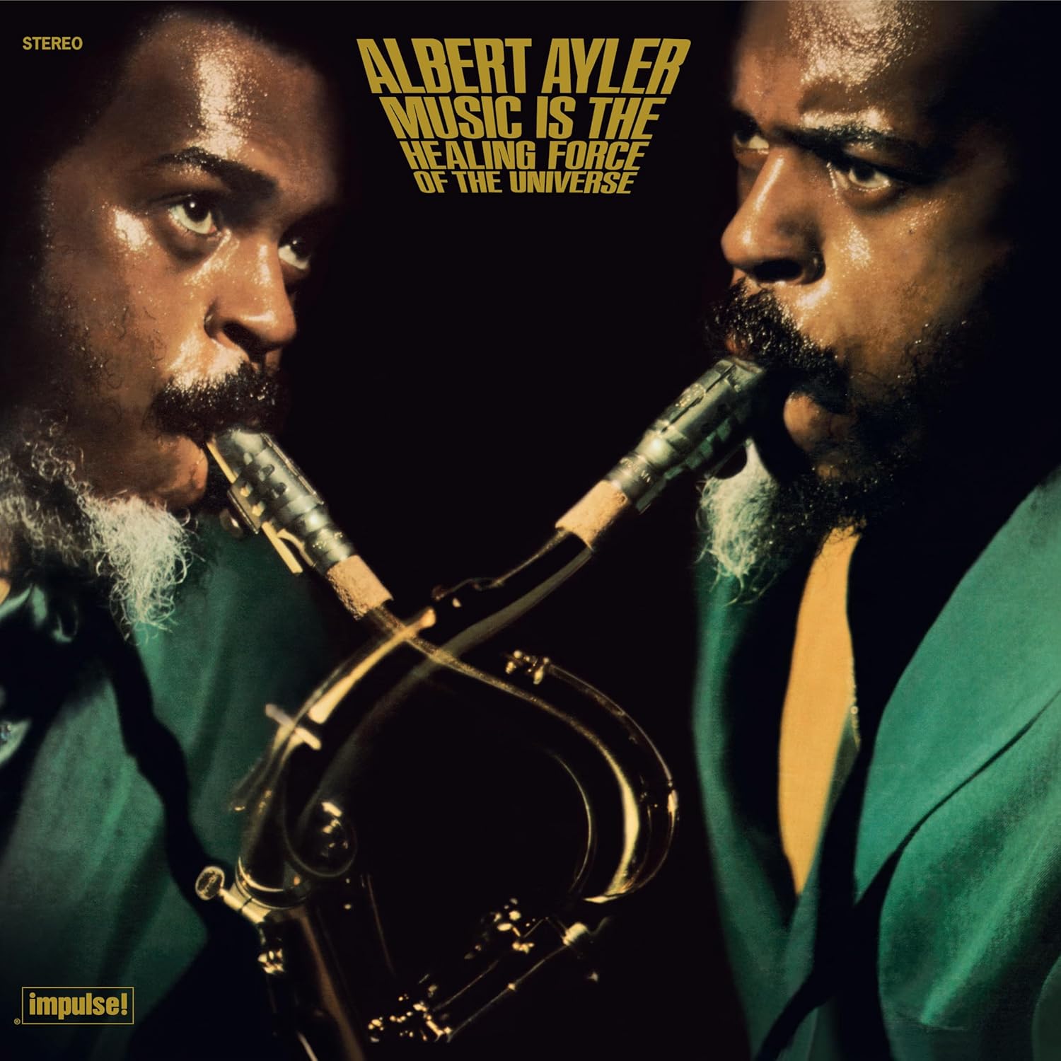 Vinyl record sleeve with Albert Ayler image and simple typography, black vinyl inside.