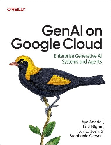 Book cover: “GenAI on Google Cloud” with a bird illustration.