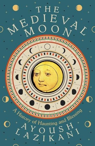 Book cover with a central moon face illustration surrounded by lunar cycle phases.