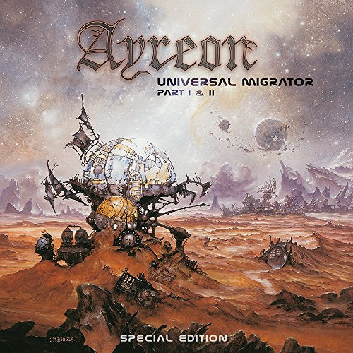 Ayreon’s “Universal Migrator” CD cover: a spaceship over a rocky landscape.