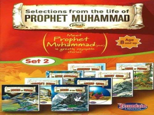 Book cover: “Selections from the Life of Prophet Muhammad, Set 2” with illustrations.