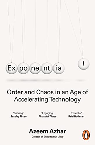 Book cover with Newton’s cradle and the title “Exponential.”
