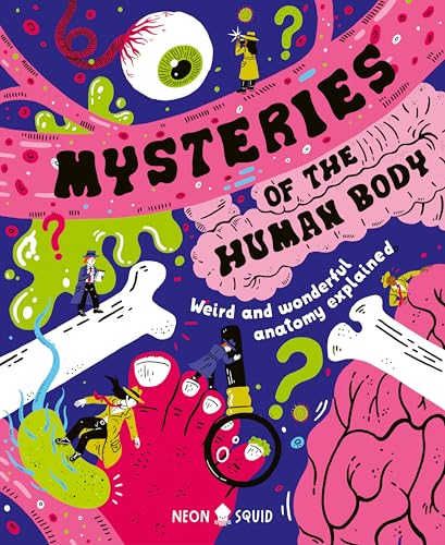 Book cover with illustrated anatomy, question marks, and detective figures.