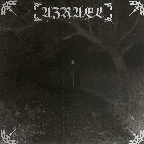 Dark album cover with ornate text and a lone figure in a forest.