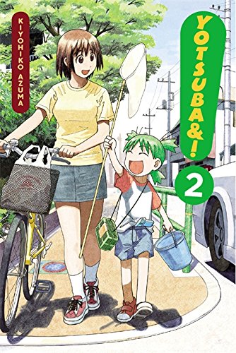 Manga cover: a woman and young girl walk with a bicycle and net.