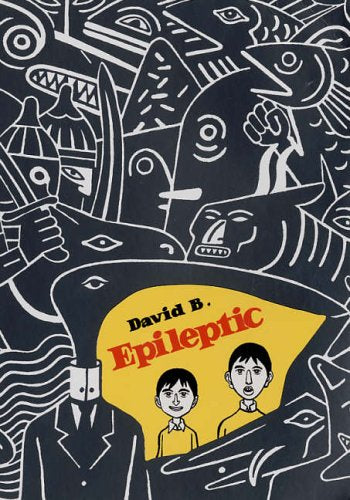 Book cover: "Epileptic" with abstract white lines on a dark background.