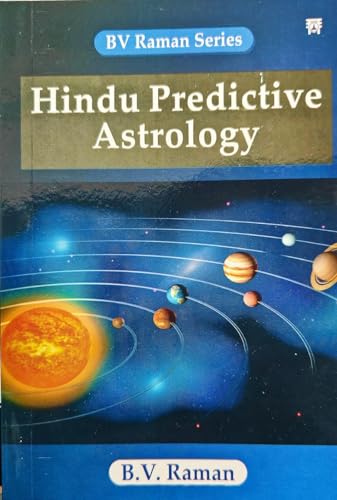 Book cover: "Hindu Predictive Astrology" with planets and sun illustration.