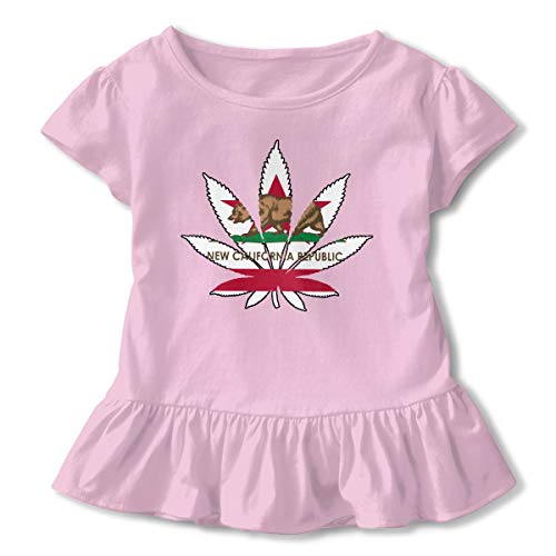 Pink toddler dress with California bear and marijuana leaf graphic.