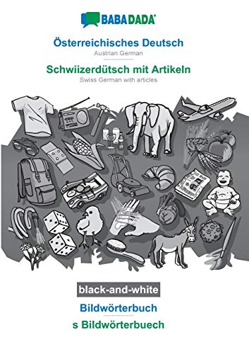 Black and white visual dictionary of Austrian and Swiss German vocabulary.