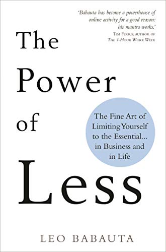 Book cover with bold black text: "The Power of Less" by Leo Babauta.