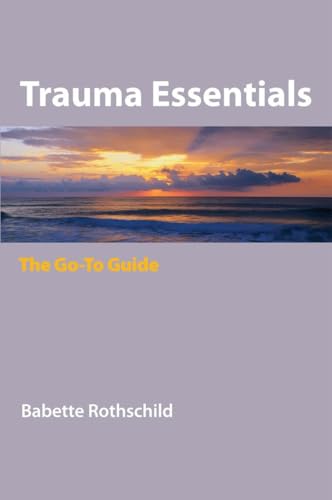 Book cover: "Trauma Essentials" with a sunset seascape and author name.
