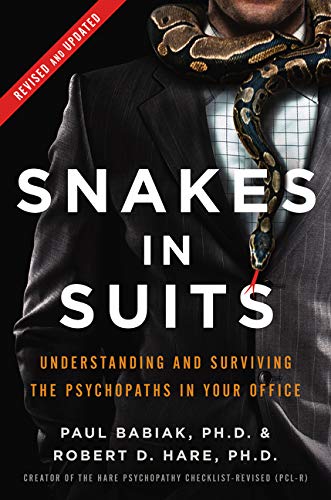Book cover: snakeskin patterned snake draped over a business suit.